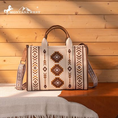 Montana West Aztec Retro Arrows Dual Sided Print Large Tote/Crossbody - Beige