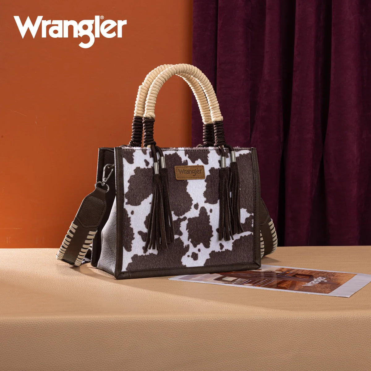 Wrangler® Cow Print Tote & Crossbody Bag – Coffee