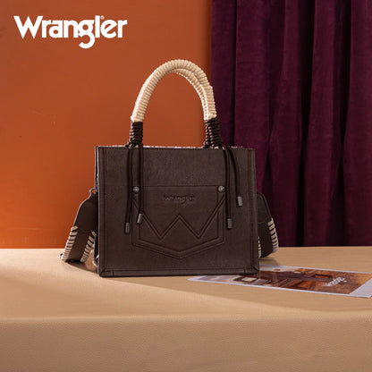 Wrangler® Cow Print Tote & Crossbody Bag – Coffee