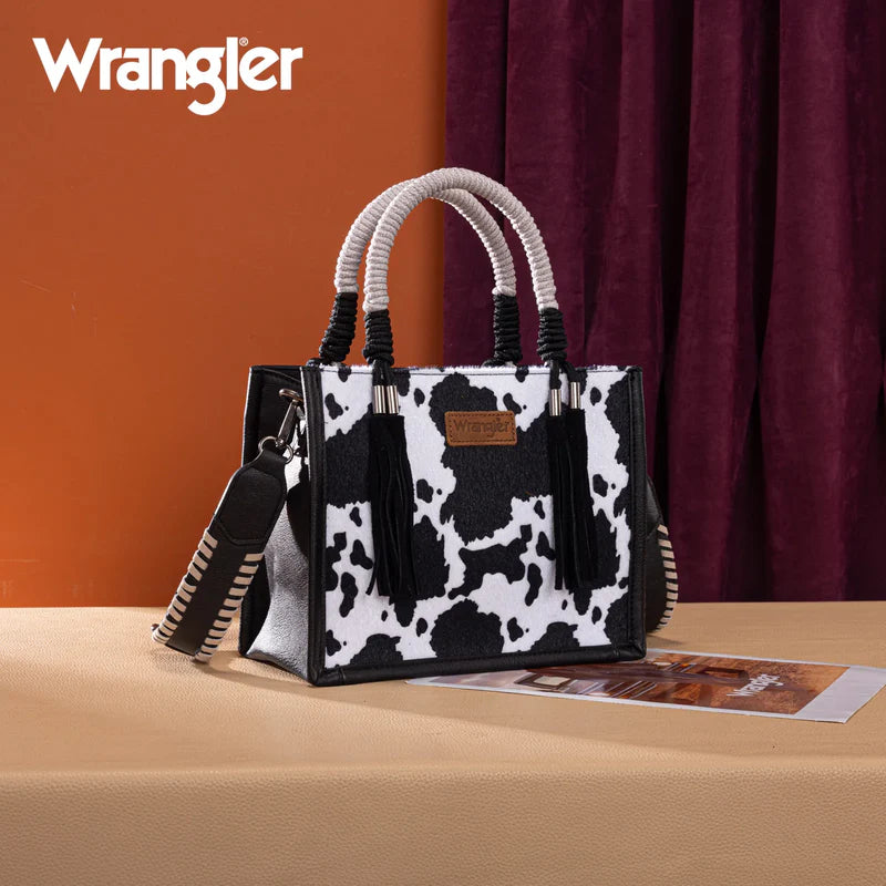 Wrangler Cow Print Tote/Crossbody - Black