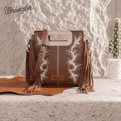 Wrangler Top Handle Boot Scroll Fringe Tote/Crossbody - Coffee
