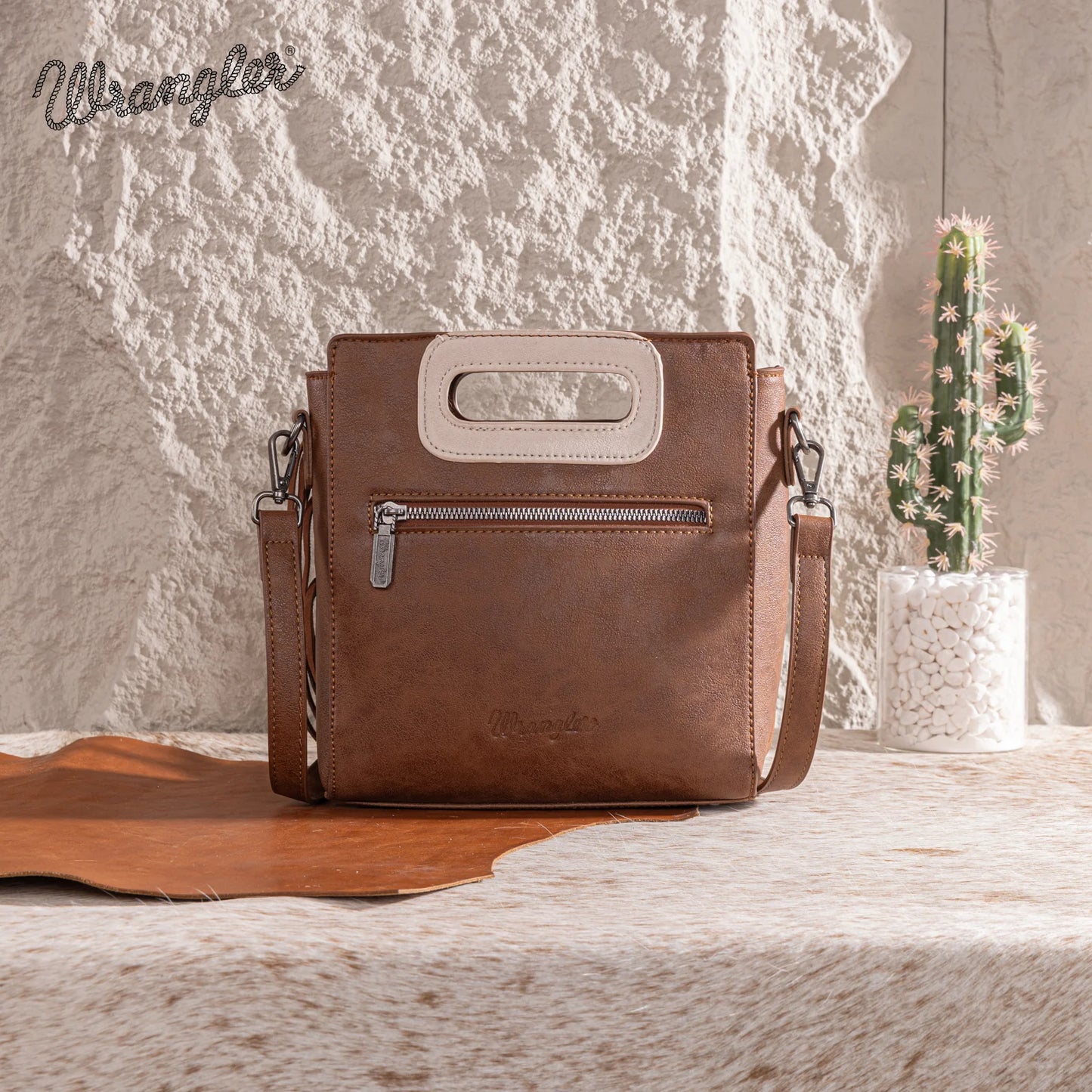 Wrangler Top Handle Boot Scroll Fringe Tote/Crossbody - Coffee