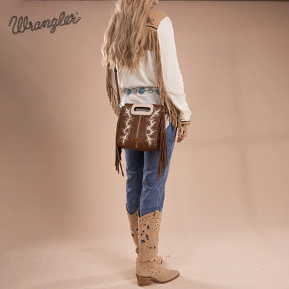 Wrangler Top Handle Boot Scroll Fringe Tote/Crossbody - Coffee