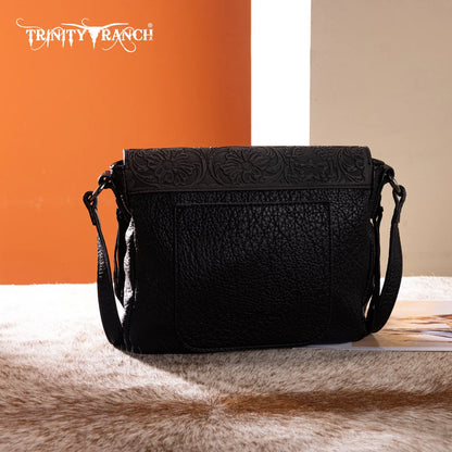 Trinity Ranch Genuine Cowhide Tooled Crossbody Purse – Black