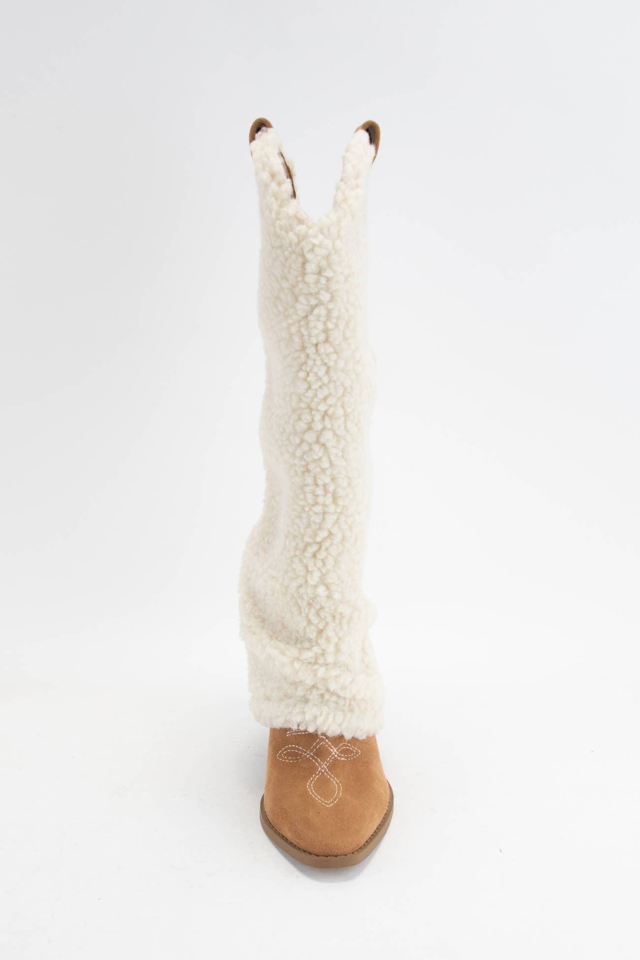 Boujee Cowgirl Slouchy Sherpa Boots (Tan)