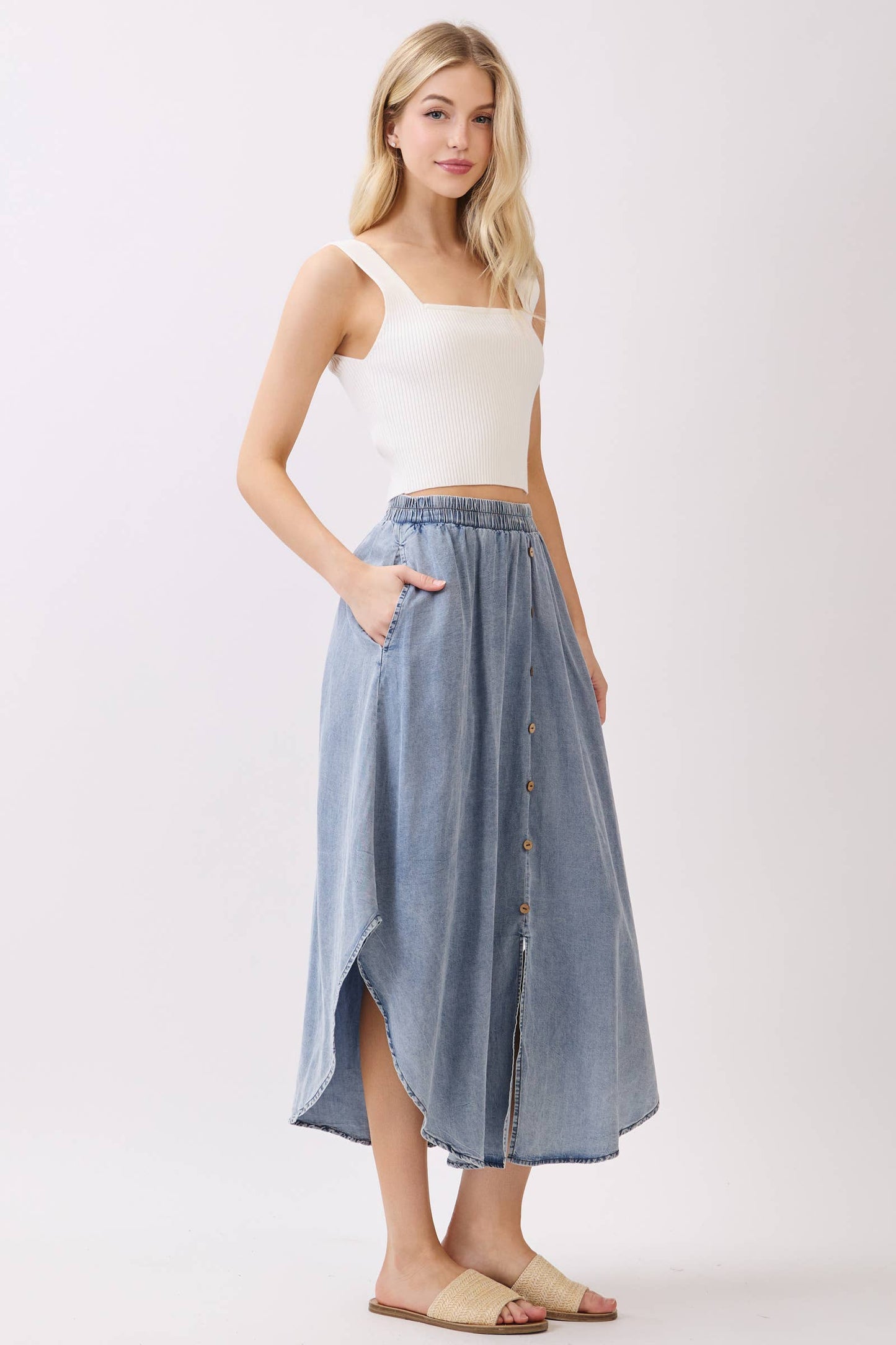 The Blue Sage Tencel Midi Skirt
