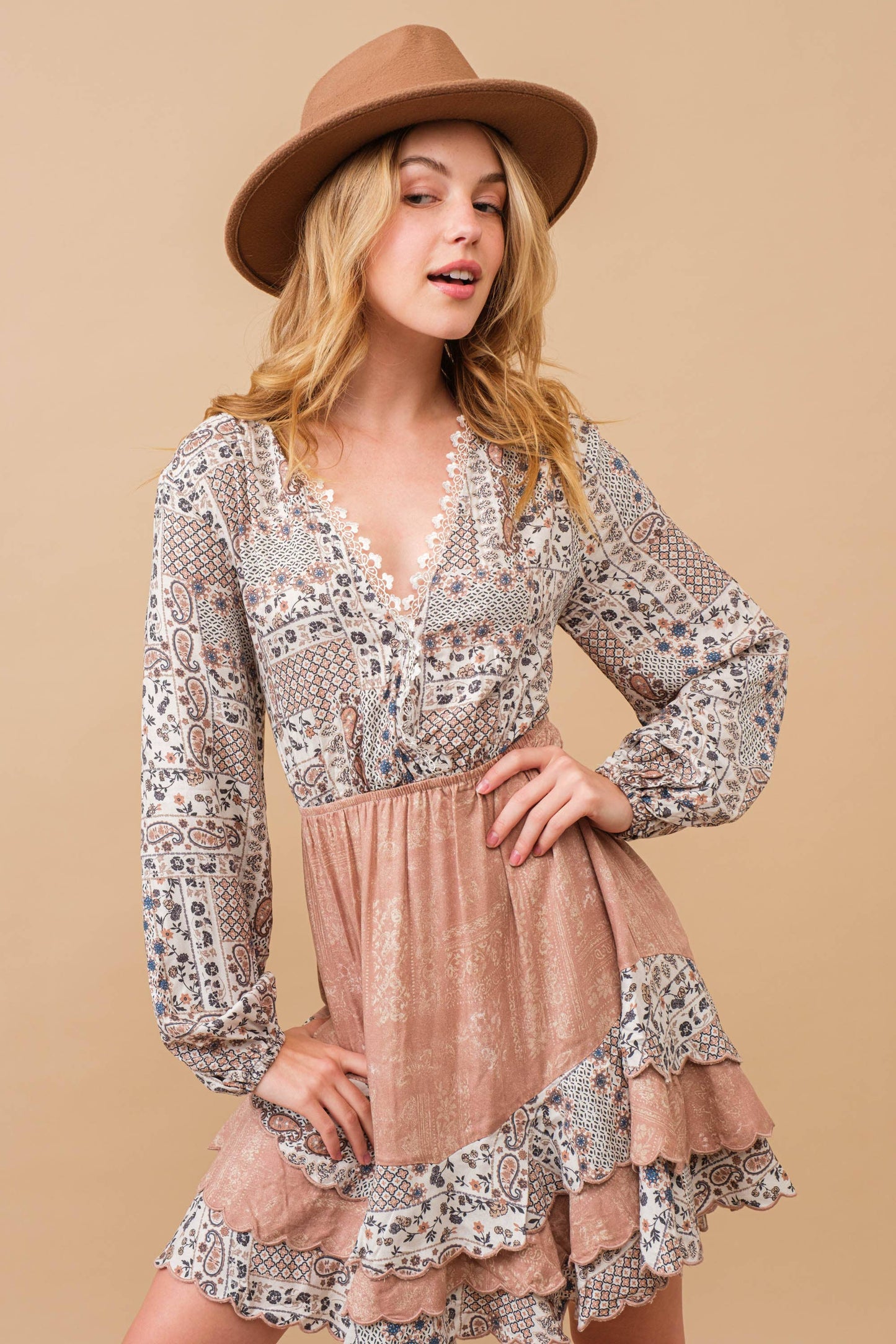 Mix Vintage Pattern Mini Dress