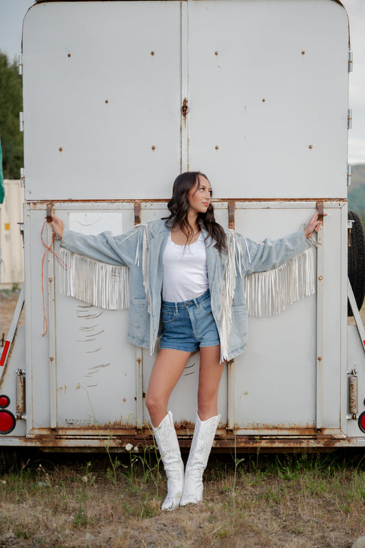The Renegade Denim Fringe Oversized Jacket