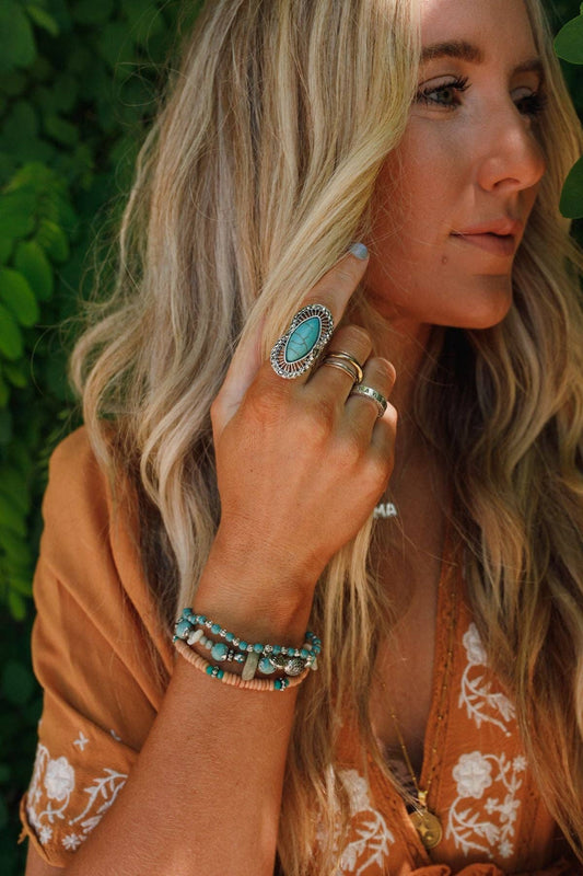 Three Bird Nest - Go West Adjustable Turquoise Ring - Silver