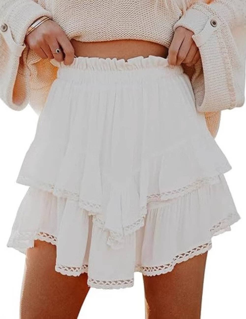 The Cotton Cloud Ruffle White Skort