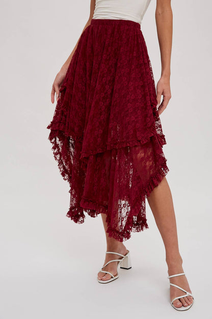 Lace Tiered Midi Skirt