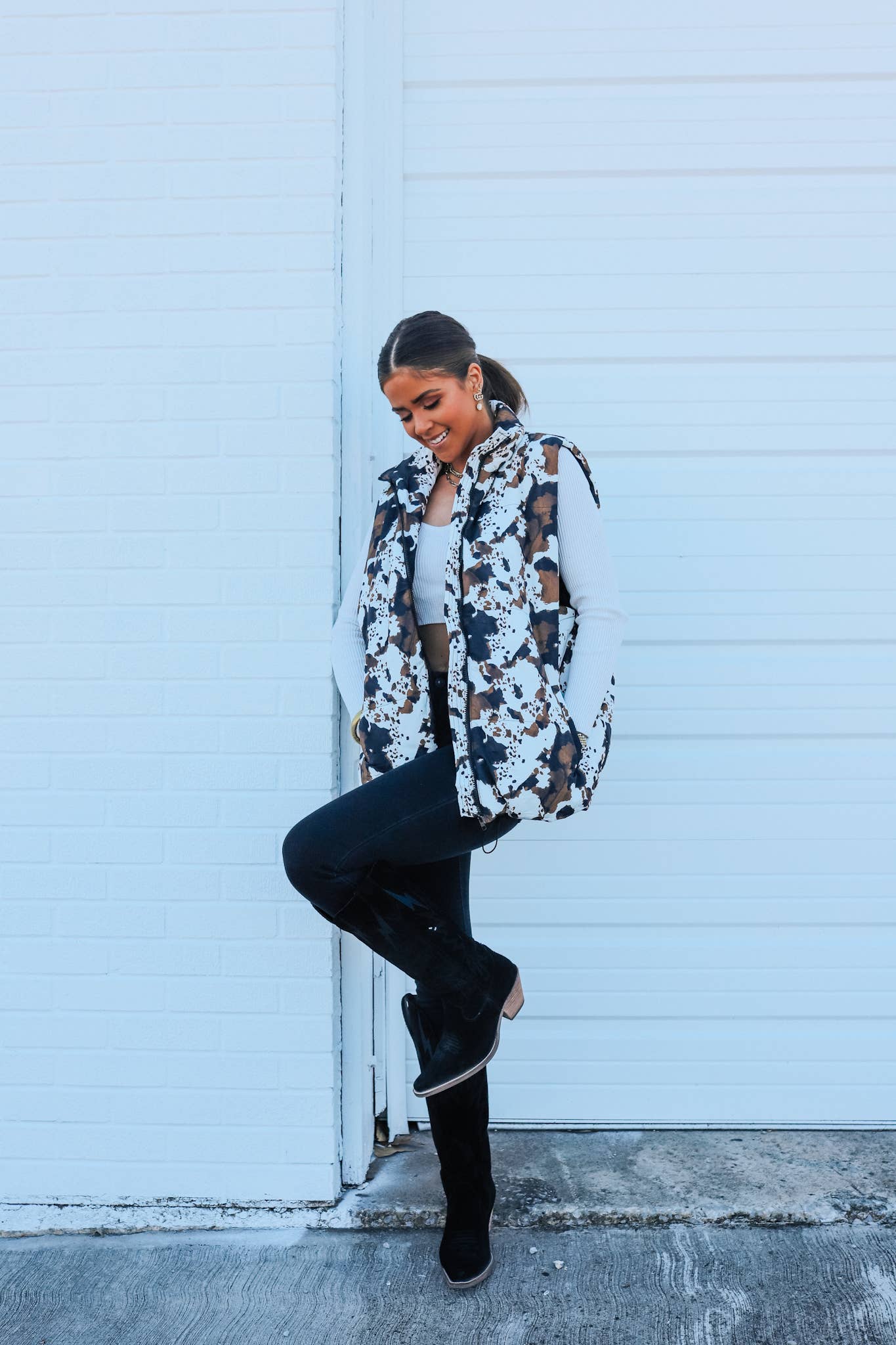 Brown and White Cowhide Vest
