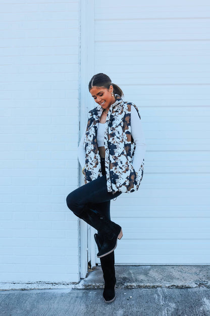 Brown and White Cowhide Vest
