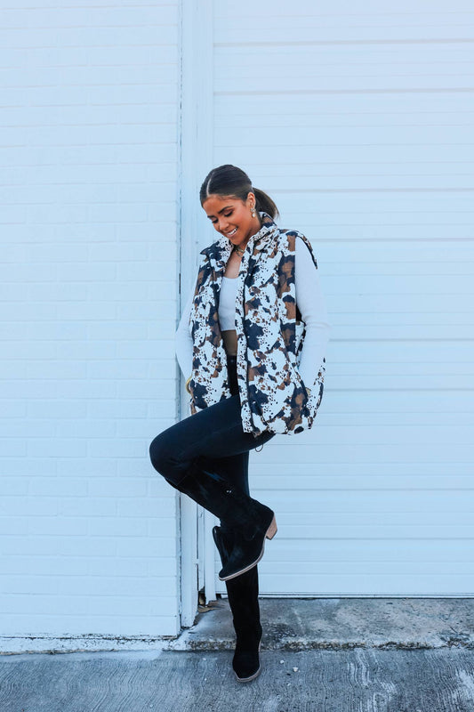Brown and White Cowhide Vest