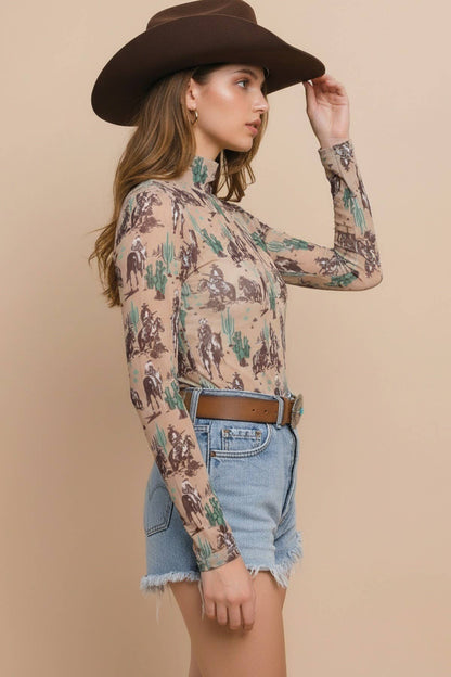 The Marylin Western Cactus Mesh Top