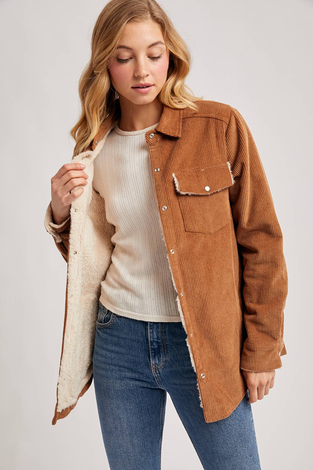 Fireside Corduroy Sherpa Lined Jacket in Camel