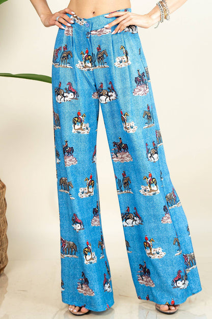 Western Running Horses Wide Leg Dress Pants