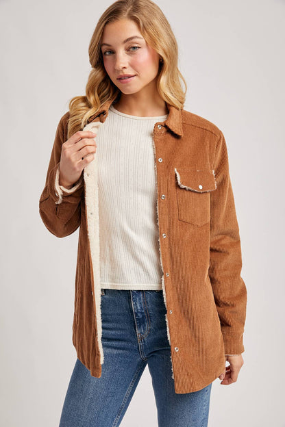 Fireside Corduroy Sherpa Lined Jacket in Camel