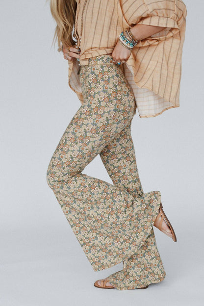 Dream in Flowers Flare Pants - Denim Khaki by Three Birds Nest