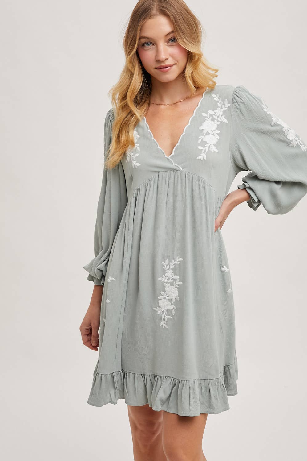 Boho Floral Embroidered Mini Dress
