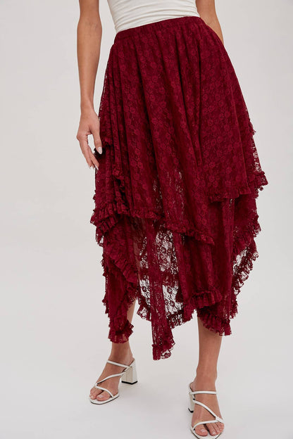 Lace Tiered Midi Skirt
