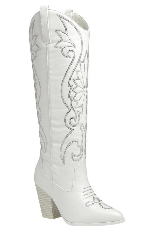 High Rise Cowgirl Boots with Silver Boot Stitch Detailing