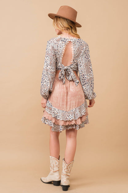 Mix Vintage Pattern Mini Dress