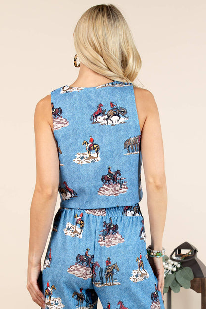 Western Friend Ranch Print Vest Top