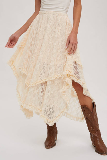 Lace Tiered Midi Skirt