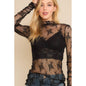 Lace Mesh Long Sleeve Top - Black