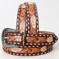Tooled Leather Western Belt - Feathers & Florals with Silver Buckle