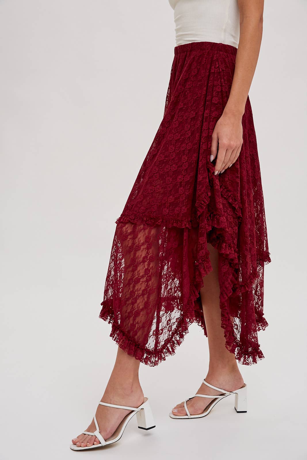 Lace Tiered Midi Skirt