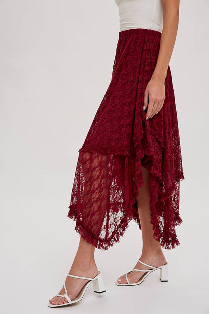 Lace Tiered Midi Skirt
