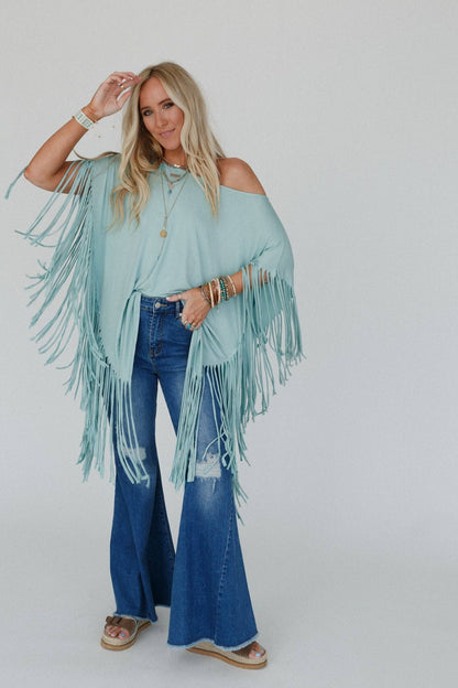 Three Bird Nest - Showstopper Fringe Top - Washed Seafoam