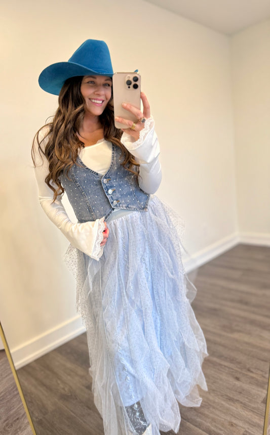 Swiss Dot Tulle Mesh Ruffle Maxi Skirt