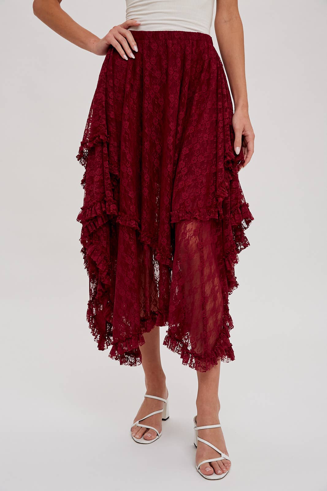 Lace Tiered Midi Skirt