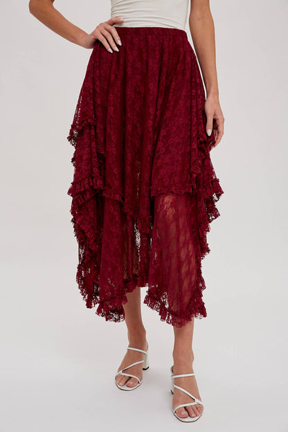 Lace Tiered Midi Skirt