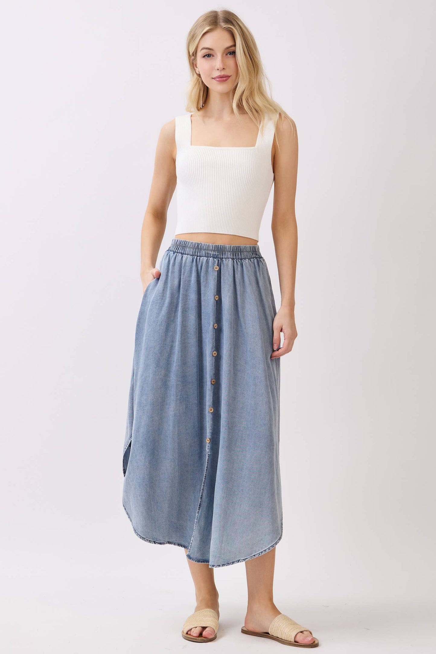 The Blue Sage Tencel Midi Skirt