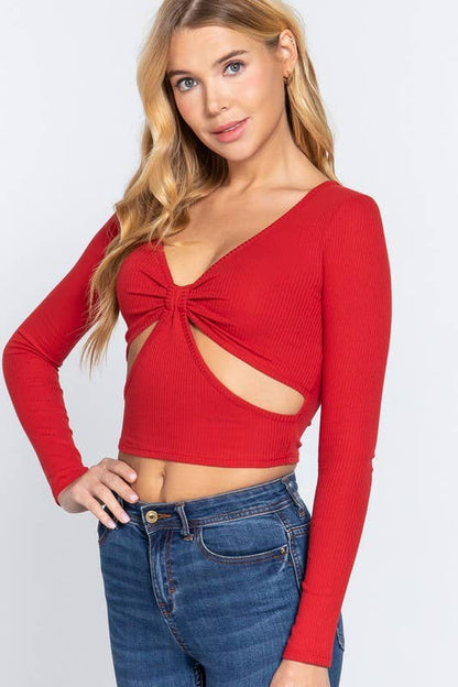 The Nova Cut-Out Rib Knit Top - Scarlet Red