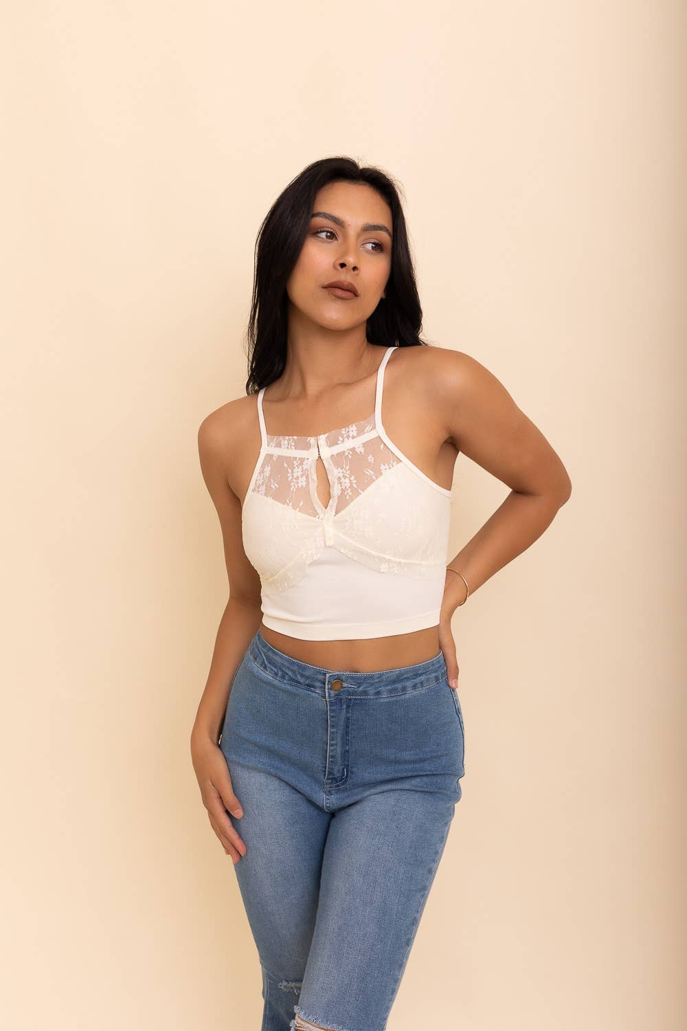 High Neck Flora Seamless Mesh Lace Bralette ☀️