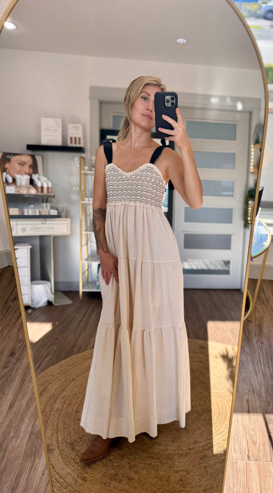 Summer Nights Black Ribbon Maxi Dress