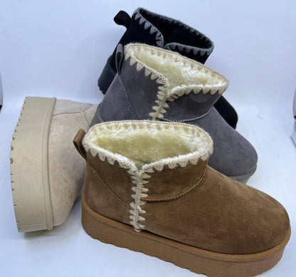 Winter Western Stitched Moon Boots