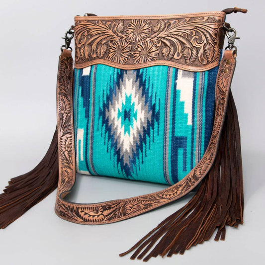 The Jolene - Tooled Leather Saddle Blanket Crossbody Fringe Bag