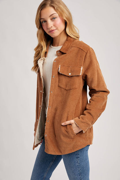 Fireside Corduroy Sherpa Lined Jacket in Camel