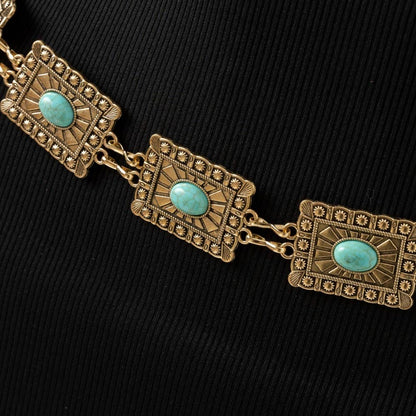 Western Concho Rectangle Chain Belt - Gold