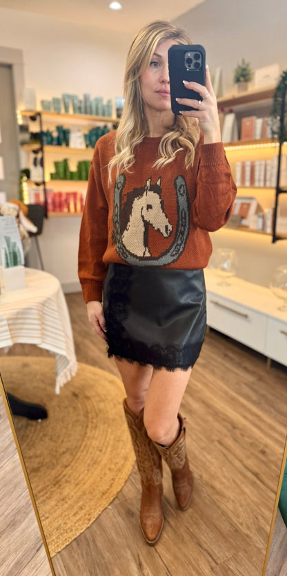 Midnight Lace Faux Leather Mini Skirt