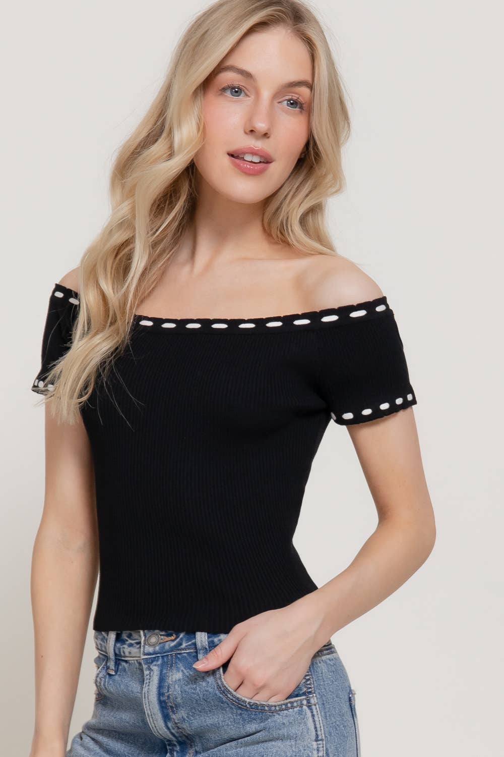 The Midnight Stitch Off-Shoulder Sweater Top