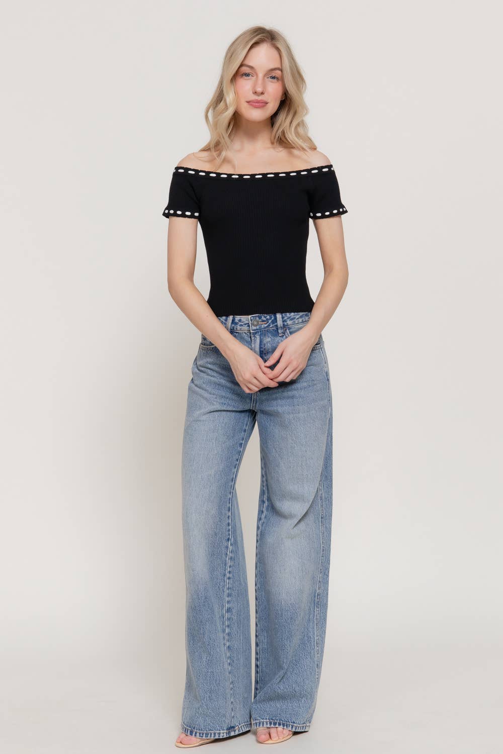 The Midnight Stitch Off-Shoulder Sweater Top