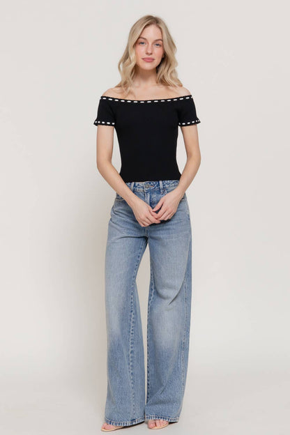 The Midnight Stitch Off-Shoulder Sweater Top