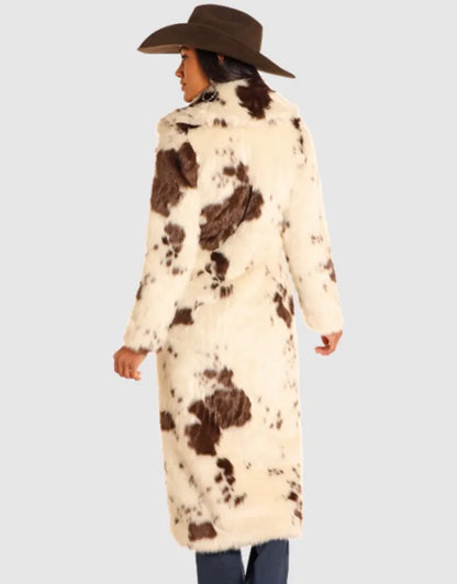 Panhandle Women's Cow Print Long Fur Coat